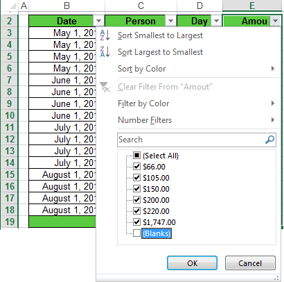 Filter in Excel 2013