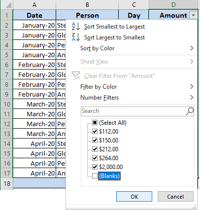 Filter in Excel 365