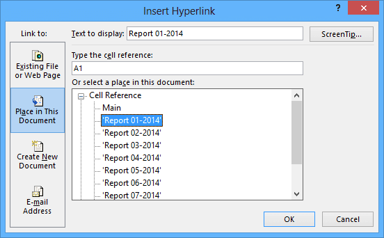Insert Hyperlink in Excel 2013