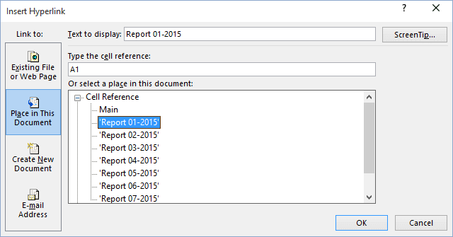Insert Hyperlink in Excel 2016