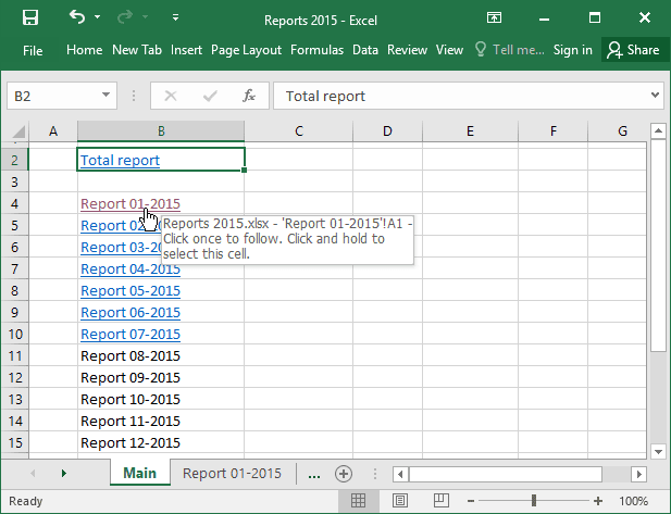 Hyperlinks in Excel 2016