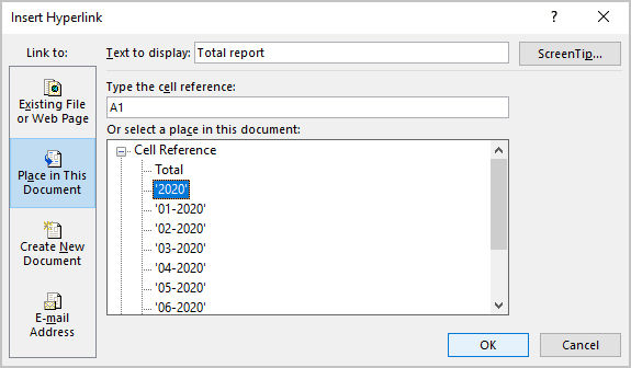 Insert Hyperlink in Excel 365