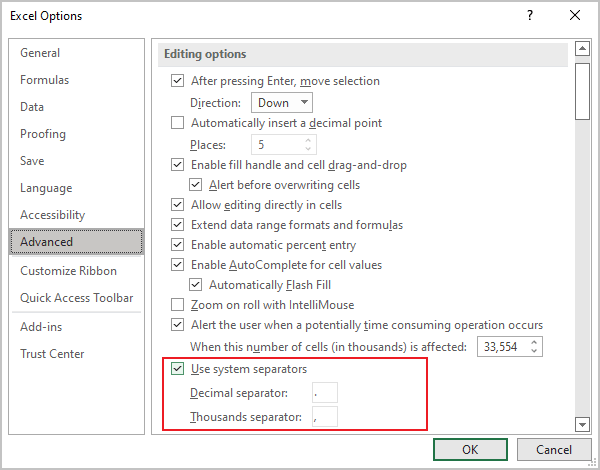 Advanced Excel for Microsoft 365 options Advanced Excel 365 options