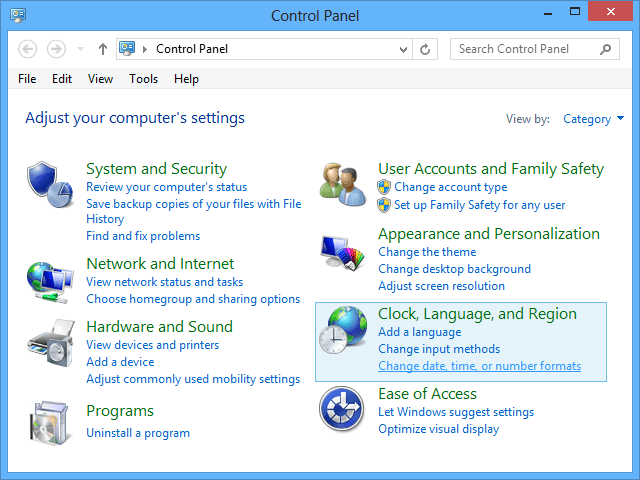 Control Panel Windows 8 Control Panel Windows 8