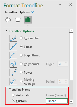 Specify Trendline name in Excel 365
