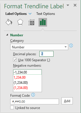 Format Trendline Label in Excel 365