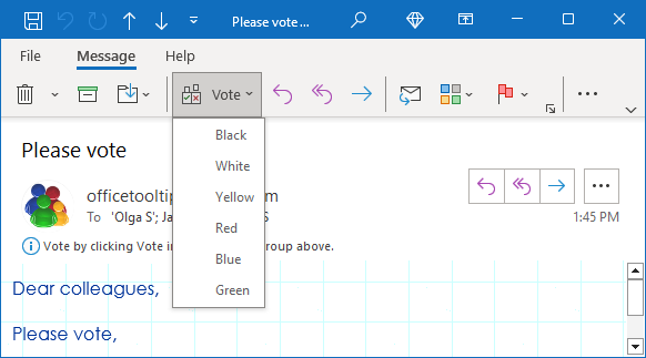 Voting list in received message Outlook 365