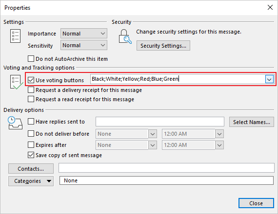 Use voting buttons in Properties dialog box Outlook for Microsoft 365 Use voting buttons in Properties dialog box Outlook 365
