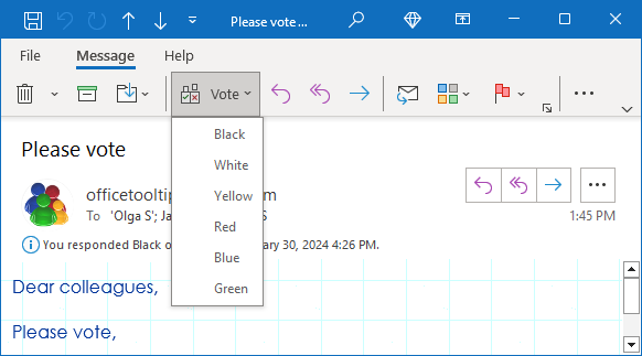 Voting list in message Outlook 365