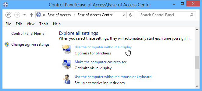 Use the computer without a display Windows 8
