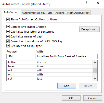 AutoCorrect entry Excel 2016 AutoCorrect entry Excel 2016