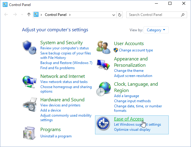 Ease of Access Windows 10