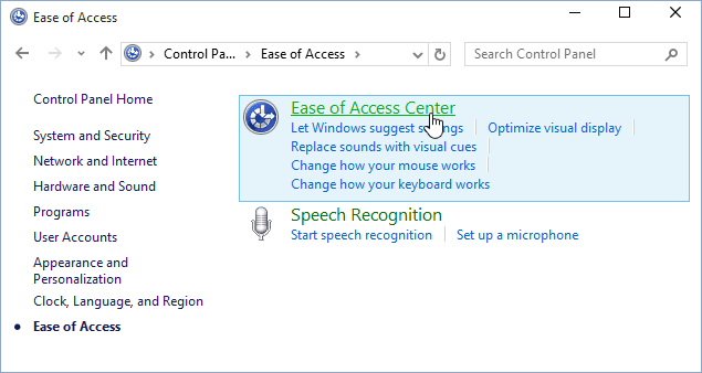 Ease of Access Center Windows 10