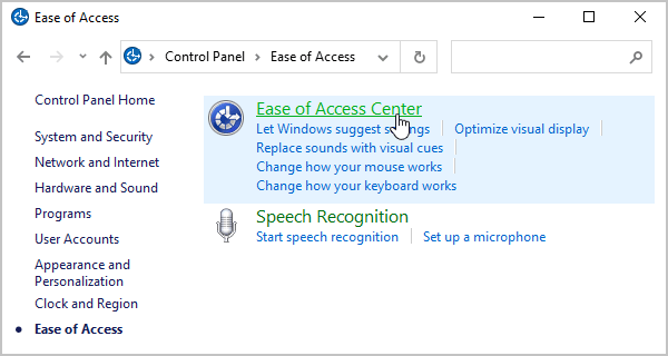 Ease of Access Center Windows 10