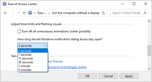 Choose time for Notifications Windows 10