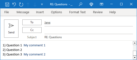 Reply and forward comments 2 in Outlook 365