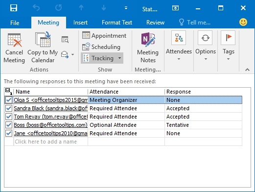Tracking meeting request in Outlook 2016