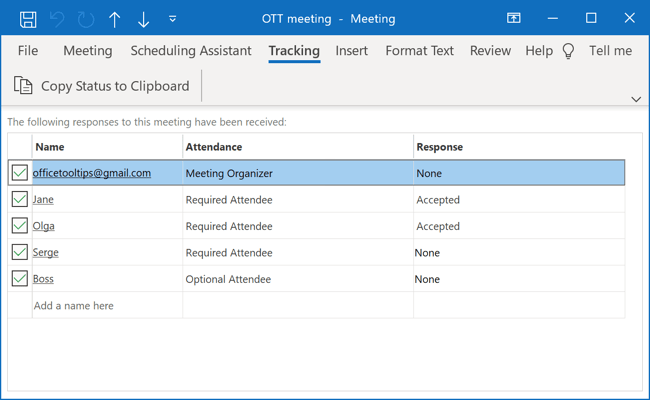 Tracking meeting request in Outlook 365