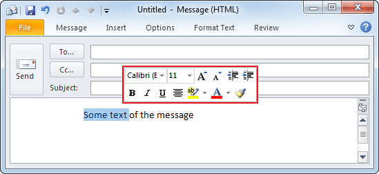 Mini Toolbar in Outlook 2010