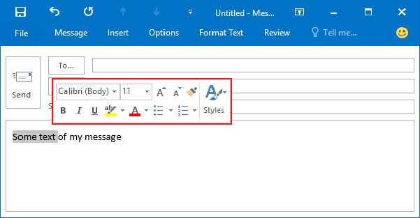 Mini Toolbar in Outlook 2016