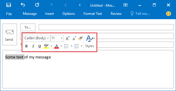 Mini Toolbar in Outlook 2016 Mini Toolbar in Outlook 2016