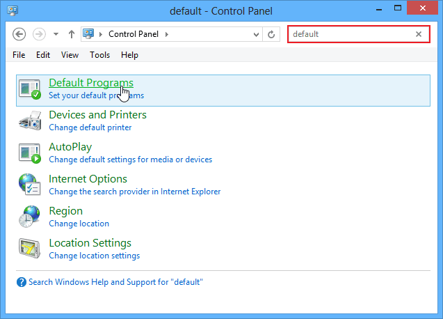 Default program Windows 8