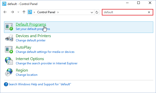 Default program Windows 10