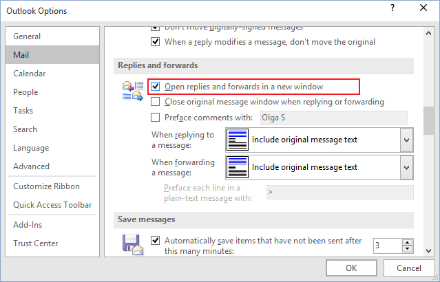 Mail options Outlook 2016 Mail options Outlook 2016