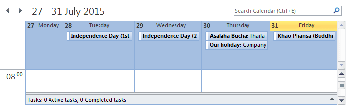 Calendar with holidays Outlook 2010