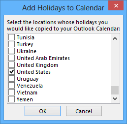 Calendar options Outlook 2013