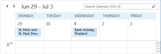 Calendar with holidays Outlook 2013