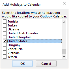 Calendar options Outlook 2016