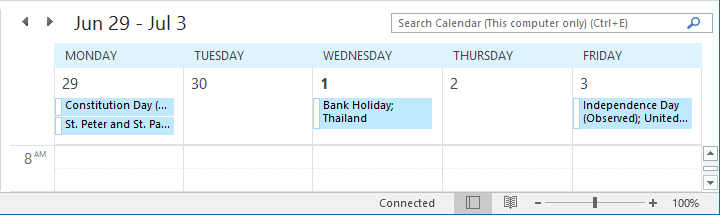 Calendar with holidays Outlook 2016