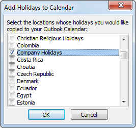 Calendar options Outlook 2010