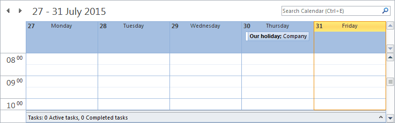 Calendar with holidays Outlook 2010