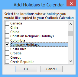 Calendar options Outlook 2013