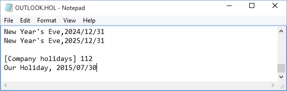 Company holidays Outlook 2016