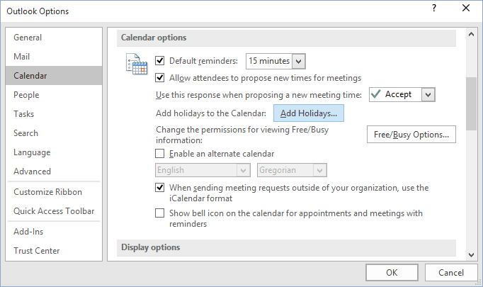 Calendar options Outlook 2016 Calendar options Outlook 2016