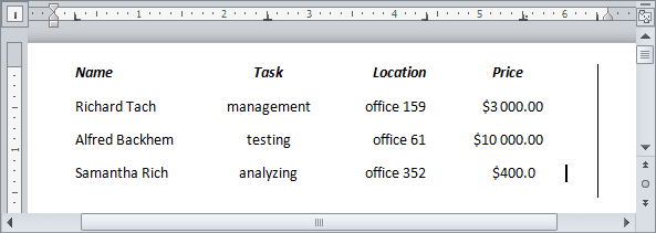 example text aligment using tabs Word 2010