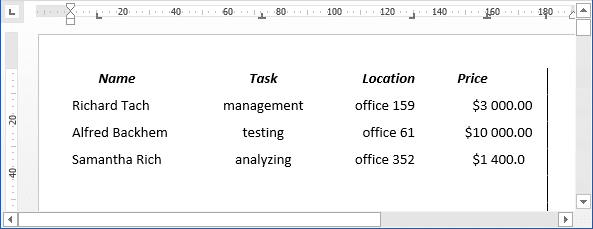 example text aligment using tabs Word 2013