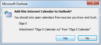 Add this Calendar in Outlook 2010