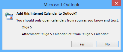 Add this Calendar in Outlook 2013