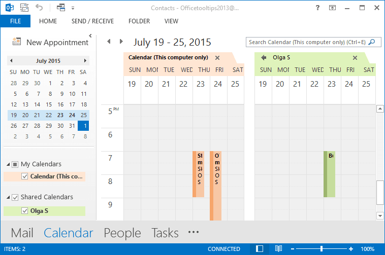 Shared Calendar in Outlook 2013