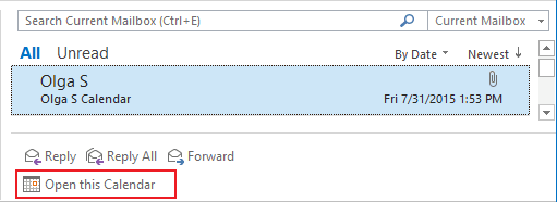 Open this calendar in Outlook 2016