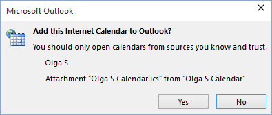 Add this Calendar in Outlook 2016