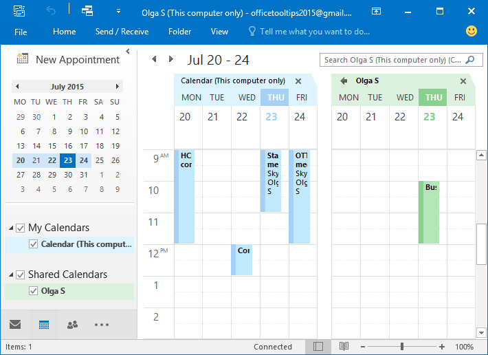 Shared Calendar in Outlook 2016 Shared Calendar in Outlook 2016