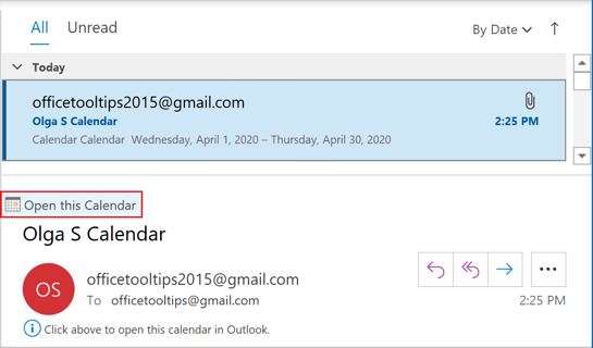 Open this calendar in Outlook 365