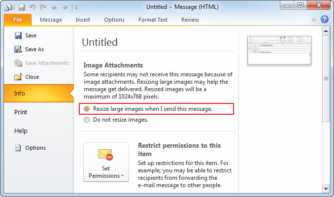 Message of the large picture in Outlook 2010
