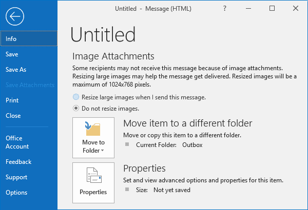Message of the large picture in Outlook 2016 Message of the large picture in Outlook 2016