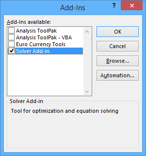 Solver Add-In in Excel 2013